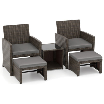 5er Set Rattanmöbel Set Möbel Terrassen Sitzgruppe Braun + Grau