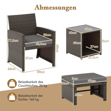 5er Set Rattanmöbel Set Möbel Terrassen Sitzgruppe Braun + Grau