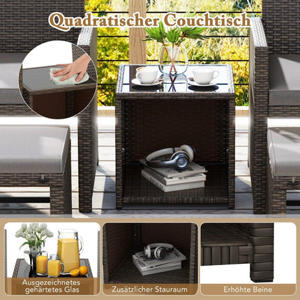 5er Set Rattanmöbel Set Möbel Terrassen Sitzgruppe Braun + Grau