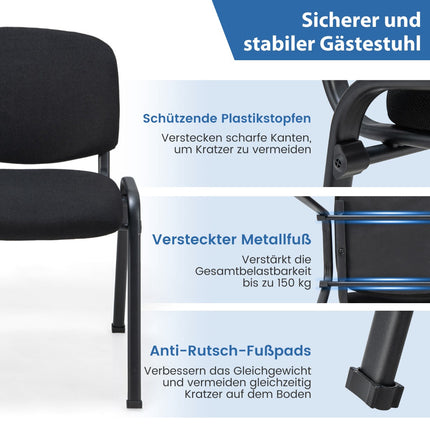 Set of 5 Stackable Conference Chairs, Black, Metal Frame