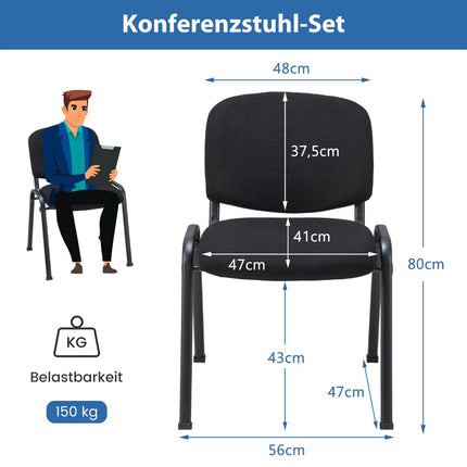 Set of 5 Stackable Conference Chairs, Black, Metal Frame