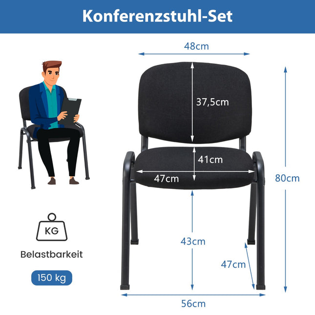 Sada 5 ks stohovatelných konferenčních židlí, černá, kovová konstrukce