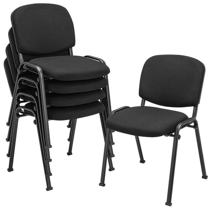 Set of 5 Stackable Conference Chairs, Black, Metal Frame