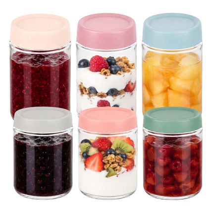 6er-Set Einmachgläser mit Pastellfarbenen Deckeln, 350ml & 450ml