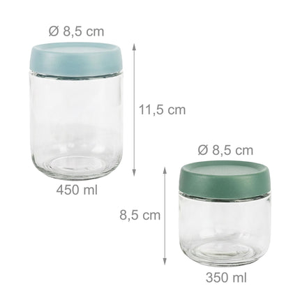 6er-Set Einmachgläser mit Pastellfarbenen Deckeln, 350ml & 450ml