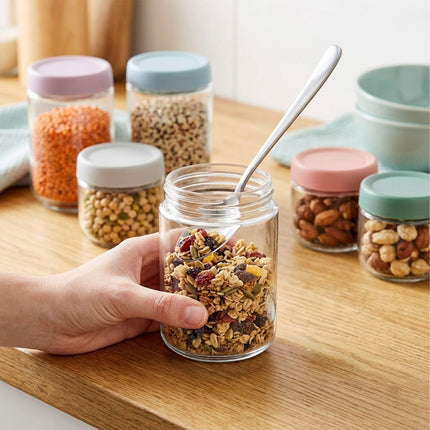 6er-Set Einmachgläser mit Pastellfarbenen Deckeln, 350ml & 450ml