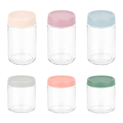 6er-Set Einmachgläser mit Pastellfarbenen Deckeln, 350ml & 450ml