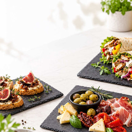 Set of 6 Slate Plates for Sushi, Cheese and Bread, Anthracite