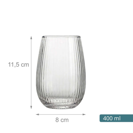 6er Set transparente Trinkgläser, 400 ml Fassungsvermögen