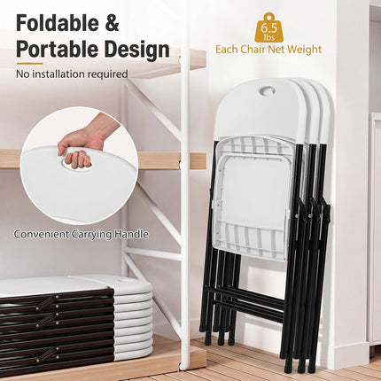 Set of 6 White Foldable Plastic Chairs with Ergonomic Backrest