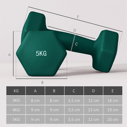 Hex dumbbell set with stand - 3, 4, 5 kg weights for home gym