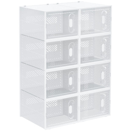 Lot de 8 boîtes à chaussures, organiseur à chaussures avec portes magnétiques, boîte à chaussures avec couvercle, rangement à chaussures en plastique, pour chaussures jusqu'à la pointure 45, transparent + blanc