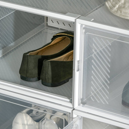 Lot de 8 boîtes à chaussures, organiseur à chaussures avec portes magnétiques, boîte à chaussures avec couvercle, rangement à chaussures en plastique, pour chaussures jusqu'à la pointure 45, transparent + blanc
