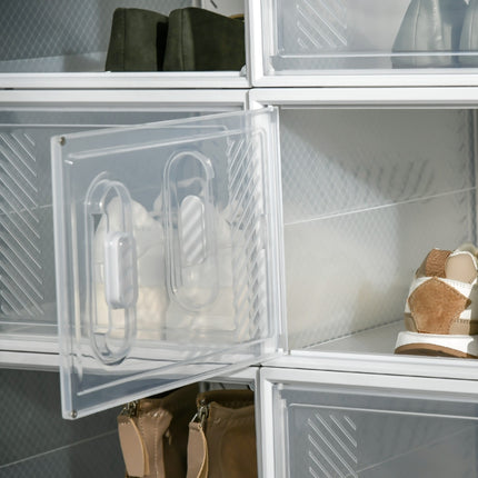 Lot de 8 boîtes à chaussures, organiseur à chaussures avec portes magnétiques, boîte à chaussures avec couvercle, rangement à chaussures en plastique, pour chaussures jusqu'à la pointure 45, transparent + blanc