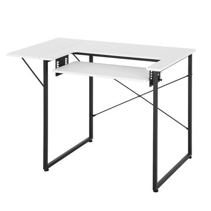 Sewing Machine Table With Foldable Side Shelf; Adjustable Shelf, White