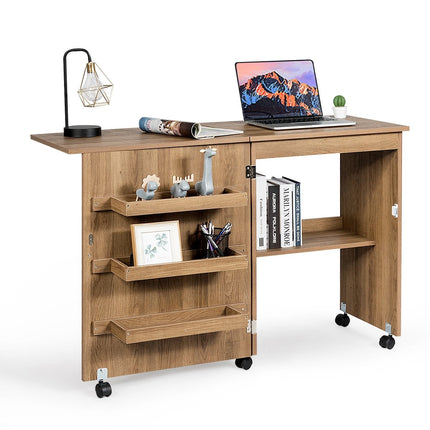 Nähmaschinentisch Klappbarer Nähtisch mit Ablagefächern 118,5 x 40 x 79,5 cm Natur