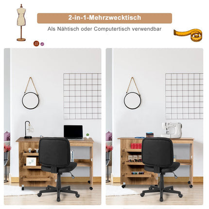 Nähmaschinentisch Klappbarer Nähtisch mit Ablagefächern 118,5 x 40 x 79,5 cm Natur