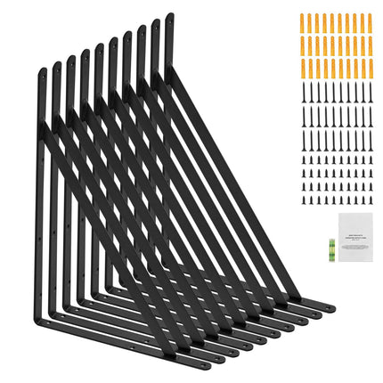 Shelf Brackets 12x8 In, 10 Pack, Matte Black, 160 lb