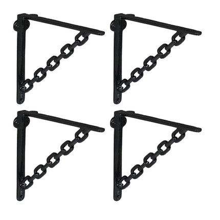 Regalhalter, Kettendesign, Gusseisen, 4er Set