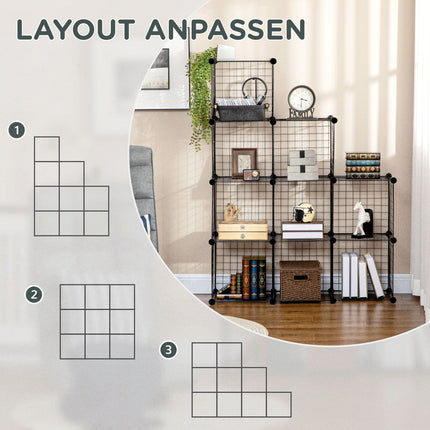 DIY Wire Shelving System, 9 Compartment Shoe Rack, Black