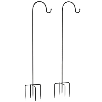Shepherd Hooks, 160cm, 2-Pack, Black Metal, 5 Prongs