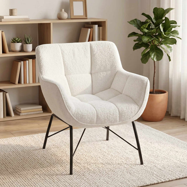 Sherpa Fleece Lounge Chair, gebogene Rückenlehne, Metallbeine