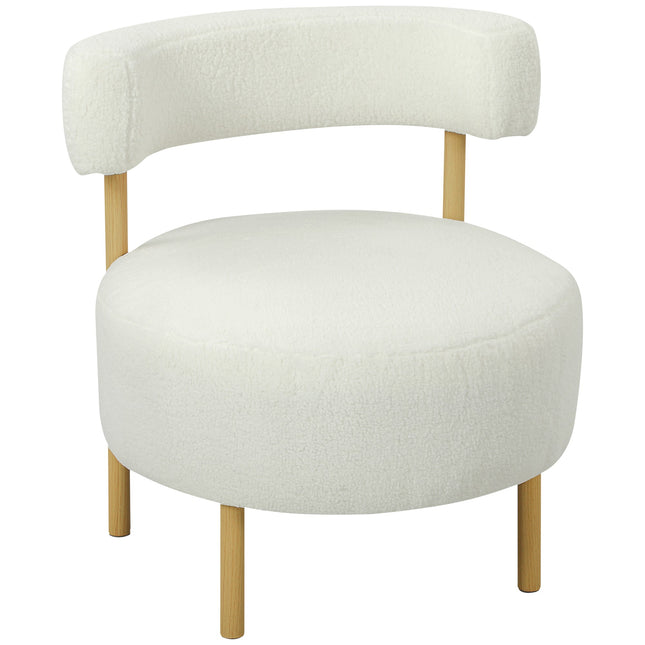 Lounge-Sessel aus Sherpa-Fleece, Beine in Holzoptik aus Metall, Cremeweiß