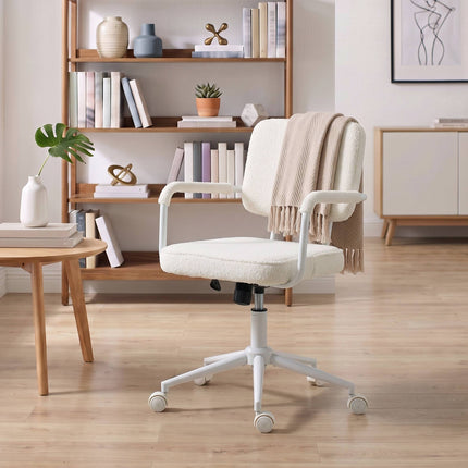 Sherpa Fleece Office Chair with Swivel and Tilt, Height Adjustable, Cream White