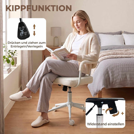 Sherpa Fleece Office Chair with Swivel and Tilt, Height Adjustable, Cream White