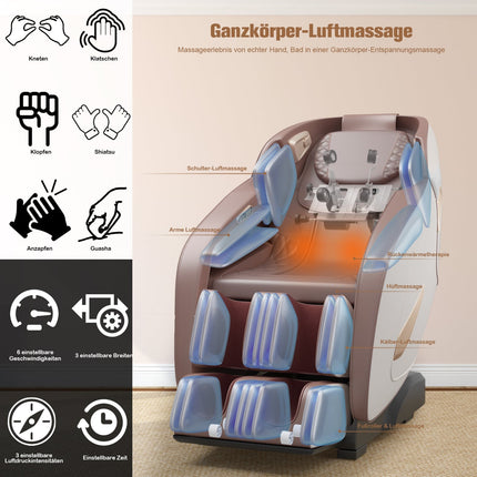 Shiatsu masážní křeslo s vyhříváním, Bluetooth, relaxace celého těla