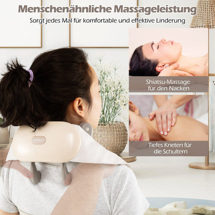 Shiatsu masážní přístroj na krk a ramena s vyhříváním, bezdrátový