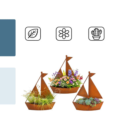 Ship-Shaped Metal Planter – Rustic Rust Patina
