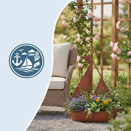 Ship-Shaped Metal Planter – Rustic Rust Patina