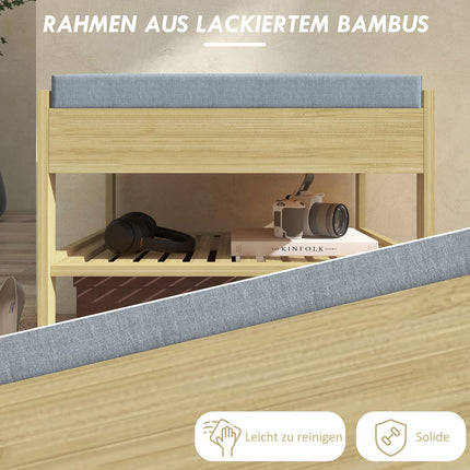 Bambus-Schuhbank mit Schublade, 2-stöckiges Regal - 4 Paar