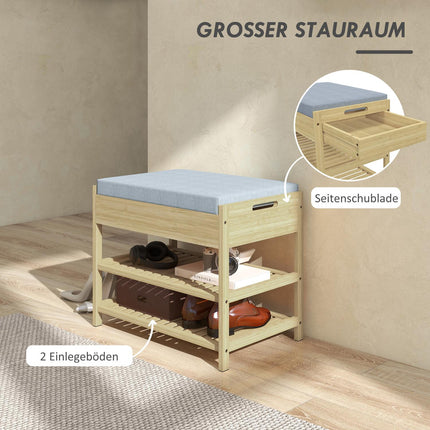 Bambus-Schuhbank mit Schublade, 2-stöckiges Regal - 4 Paar
