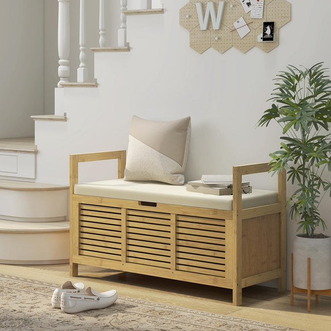 Bambus-Schuhbank mit klappbarem Deckel – 100x40x60 cm
