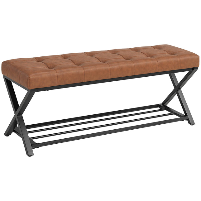 Schuhbank mit PU-Ledersitz, Metallregal, 220 kg