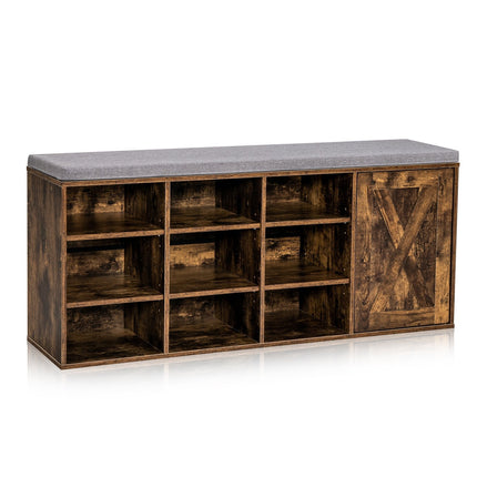 Shoe Bench with Cushion & 9 Adjustable Shelves, Brown
