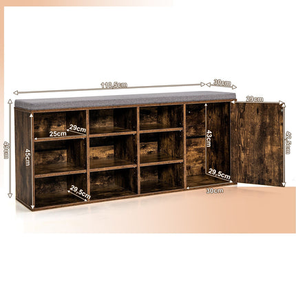 Shoe Bench with Cushion & 9 Adjustable Shelves, Brown
