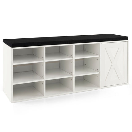 Shoe Bench with Cushion & Adjustable Shelves, White