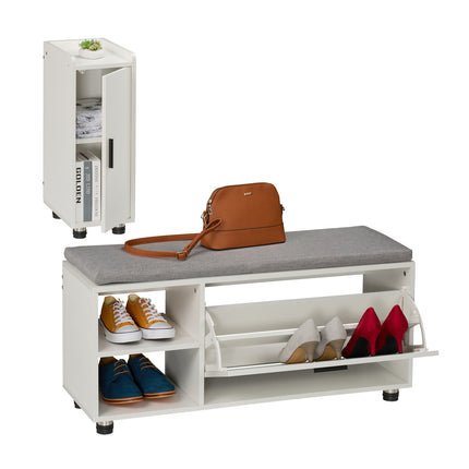 Schuhbank mit Kissen & Dielenschrank-Set