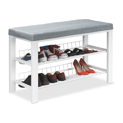 Schuhbank mit Kissen, Metallrahmen, 2-stufiges Regal