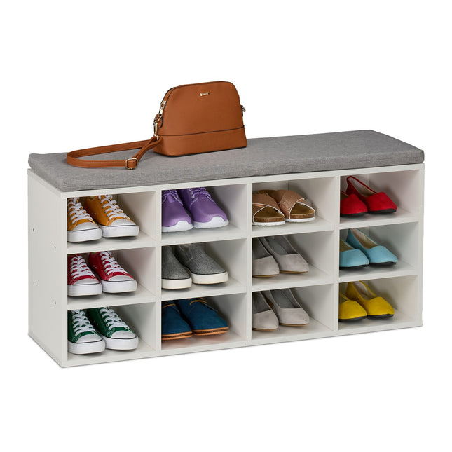 Schuhbank mit Kissen und Staufächern