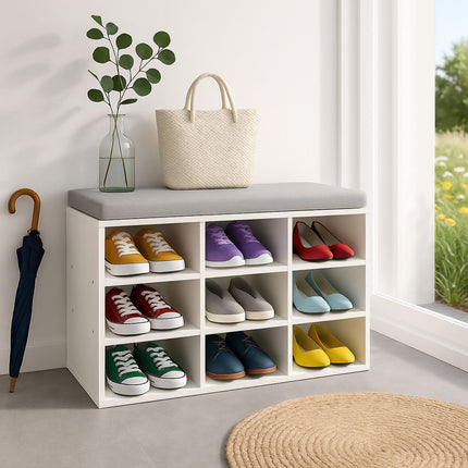 Shoe Bench with Padded Seat and Storage Compartments