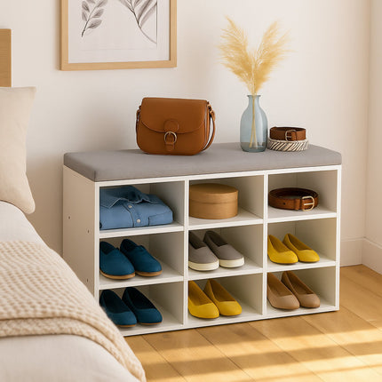 Shoe Bench with Padded Seat and Storage Compartments