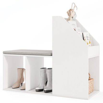 Shoe Bench with Removable Cushion and Storage Shelves