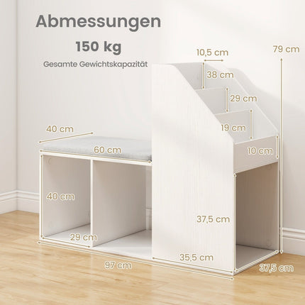 Shoe Bench with Removable Cushion and Storage Shelves