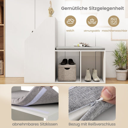 Shoe Bench with Removable Cushion and Storage Shelves