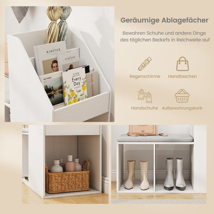 Shoe Bench with Removable Cushion and Storage Shelves