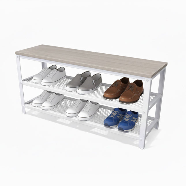 Schuhbank mit Sitzfläche und 2 Ablagen für den Eingangsbereich